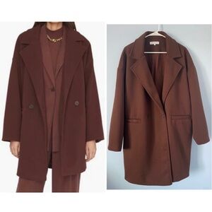 We Wore what Chocolate Brown Oversized Dropped Shoulder Faux Wool Jacket Coat
